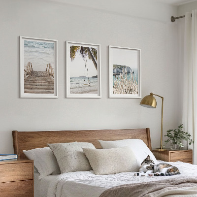 Wall art set Beach wooden stairs swing