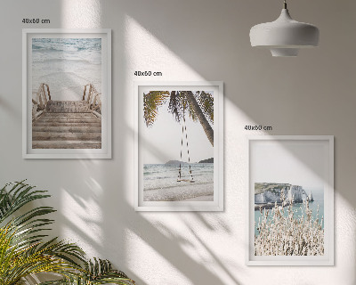Wall art set Beach wooden stairs swing