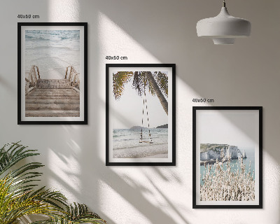 Wall art set Beach wooden stairs swing