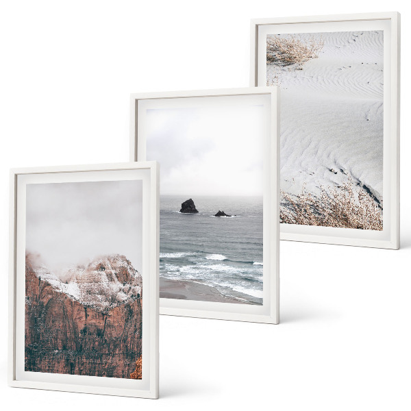 Three-piece wall art piece Mountains, clouds, sea, sand, nature