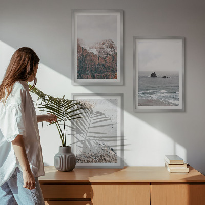 Three-piece wall art piece Mountains, clouds, sea, sand, nature
