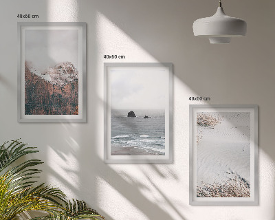 Three-piece wall art piece Mountains, clouds, sea, sand, nature