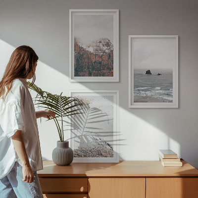 Three-piece wall art piece Mountains, clouds, sea, sand, nature