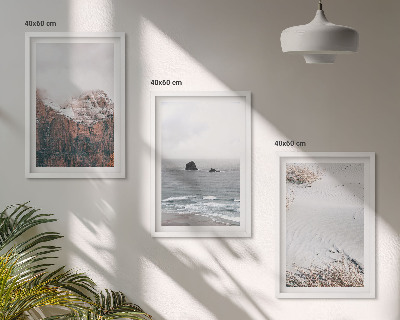 Three-piece wall art piece Mountains, clouds, sea, sand, nature