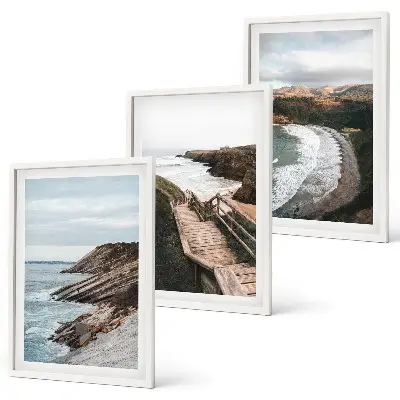 Set of 3 framed wall art pieces cliff views and beach landscapes