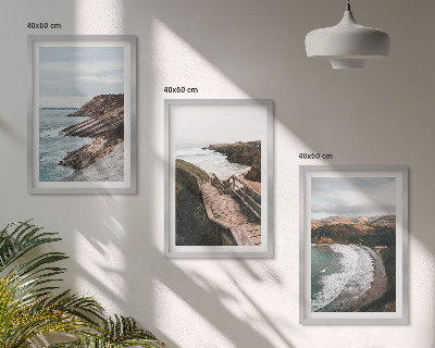 Set of 3 framed wall art pieces Cliff views, beach landscapes
