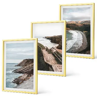 Set of 3 framed wall art pieces cliff views and beach landscapes