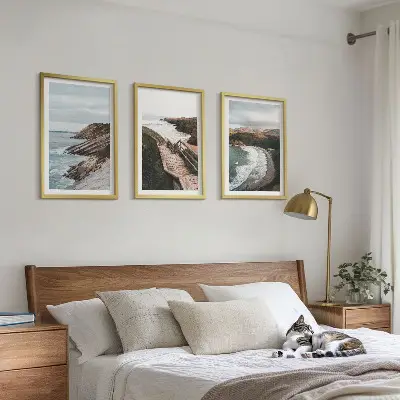 Set of 3 framed wall art pieces cliff views and beach landscapes