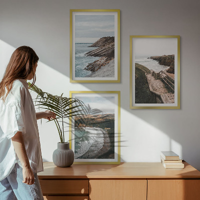 Set of 3 framed wall art pieces Cliff views, beach landscapes