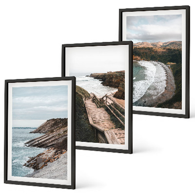 Set of 3 framed wall art pieces Cliff views, beach landscapes