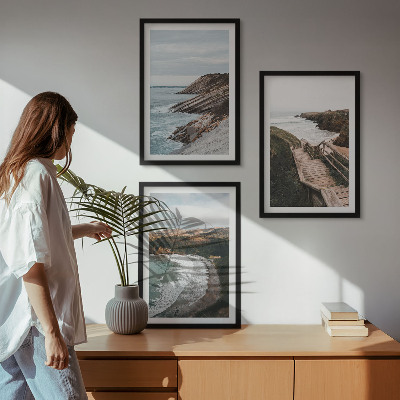 Set of 3 framed wall art pieces Cliff views, beach landscapes