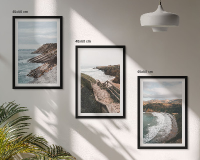 Set of 3 framed wall art pieces Cliff views, beach landscapes