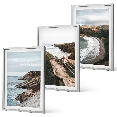 Set of 3 framed wall art pieces cliff views and beach landscapes