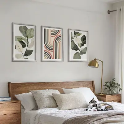 Geometric plant motifs wall art set of 3 framed pieces