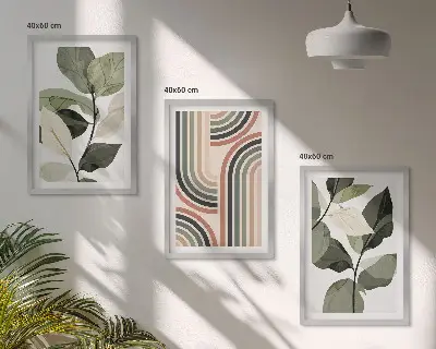 Geometric plant motifs wall art set of 3 framed pieces