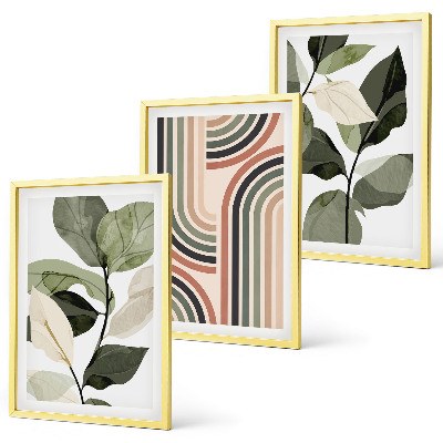 Set of 3 framed wall art pieces Geometric plant motifs
