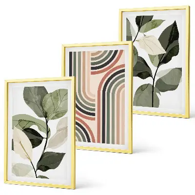 Geometric plant motifs wall art set of 3 framed pieces