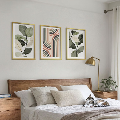 Set of 3 framed wall art pieces Geometric plant motifs