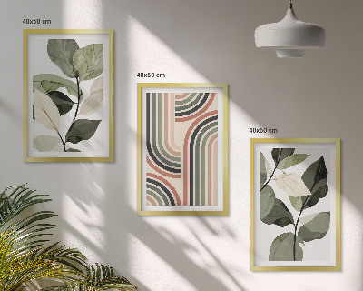 Set of 3 framed wall art pieces Geometric plant motifs