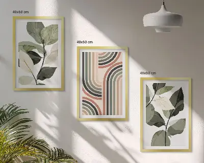 Geometric plant motifs wall art set of 3 framed pieces