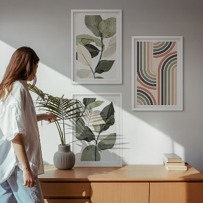 Set of 3 framed wall art pieces Geometric plant motifs