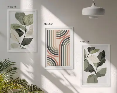 Geometric plant motifs wall art set of 3 framed pieces