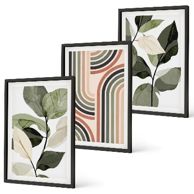 Set of 3 framed wall art pieces Geometric plant motifs