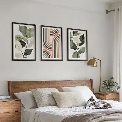 Geometric plant motifs wall art set of 3 framed pieces