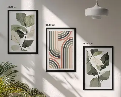 Geometric plant motifs wall art set of 3 framed pieces