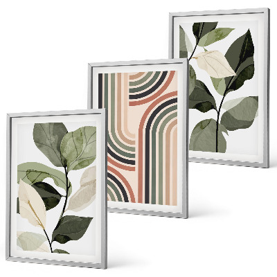 Set of 3 framed wall art pieces Geometric plant motifs