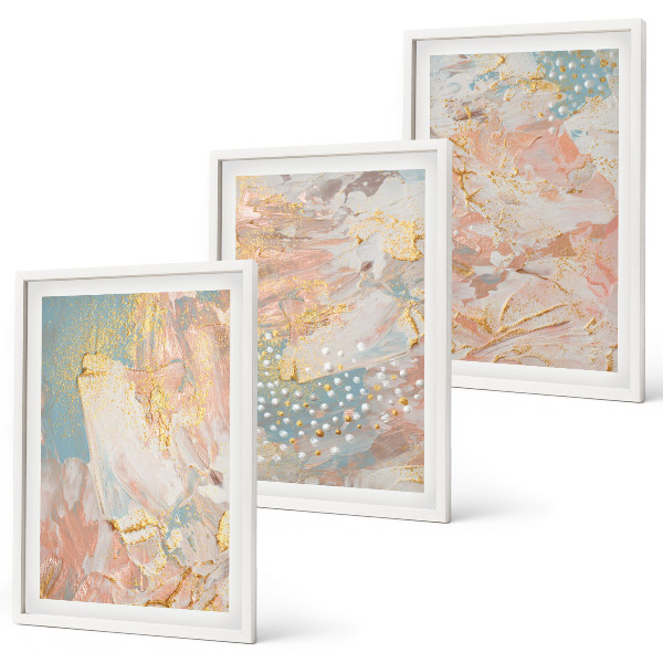 Set of 3 framed wall art pieces Abstract pastel patterns
