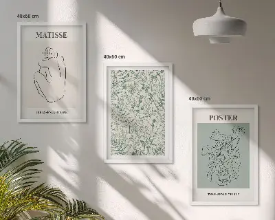 Three-piece wall art set with minimalist plant line patterns
