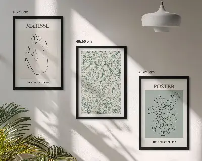 Three-piece wall art set with minimalist plant line patterns