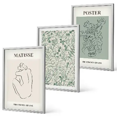 Three-piece wall art set with minimalist plant line patterns