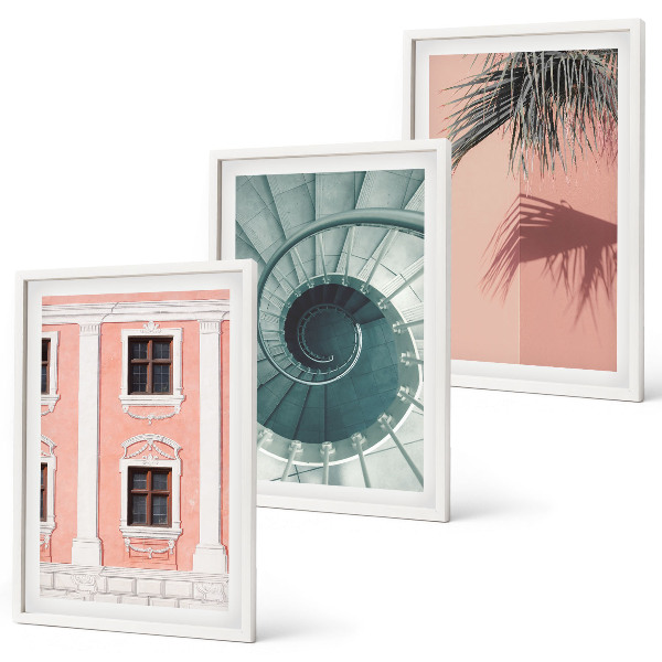 Set of 3 framed wall art pieces Pastel Spiral Architecture