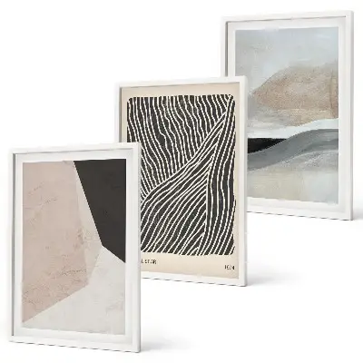 Wall art set abstract patterns in beige and gray