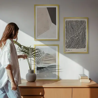 Wall art set abstract patterns in beige and gray