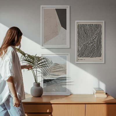 Wall art set Abstract patterns beige and gray