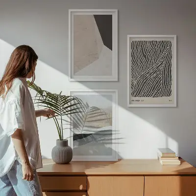 Wall art set abstract patterns in beige and gray