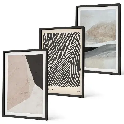 Wall art set abstract patterns in beige and gray