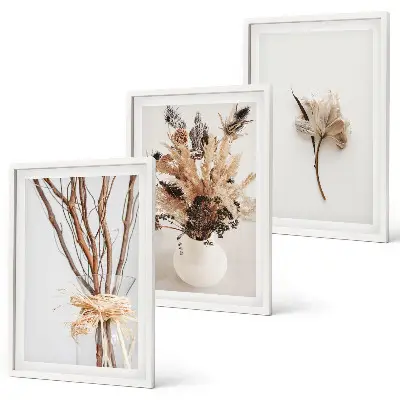 Three-piece wall art set minimalist flower branches design