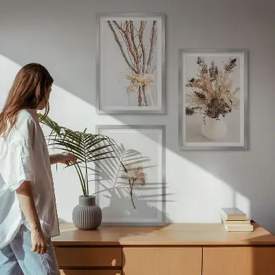 Three-piece wall art set minimalist flower branches design