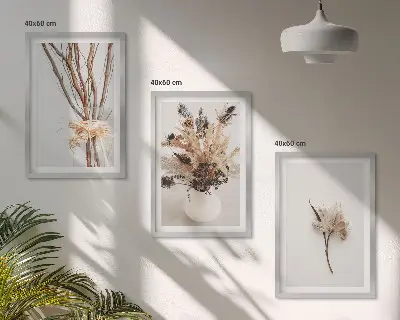 Three-piece wall art set minimalist flower branches design