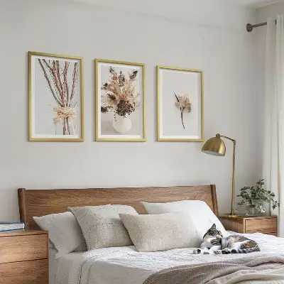Three-piece wall art set minimalist flower branches design