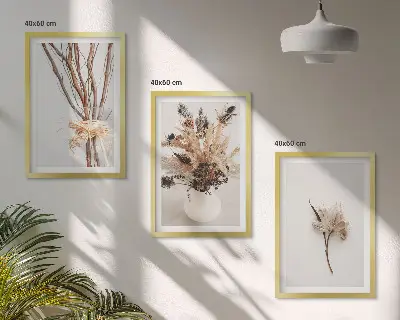 Three-piece wall art set minimalist flower branches design