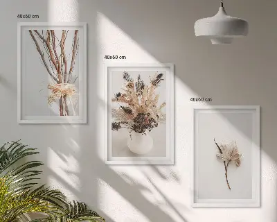 Three-piece wall art set minimalist flower branches design