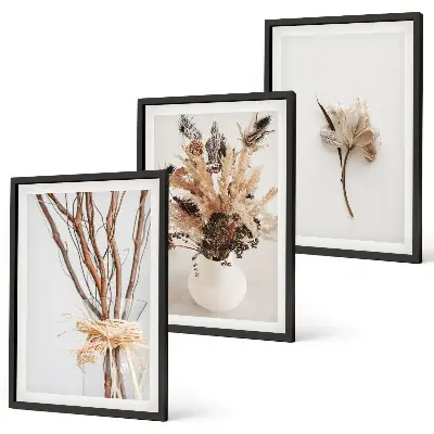 Three-piece wall art set minimalist flower branches design