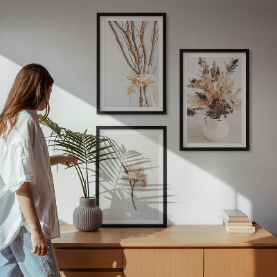 Three-piece wall art piece Flowers branches minimalistic