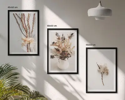Three-piece wall art set minimalist flower branches design