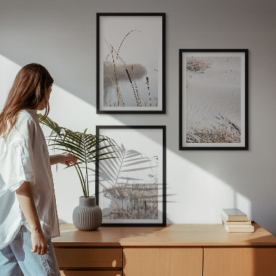 Set of 3 framed wall art pieces Aquatic vegetation in summer